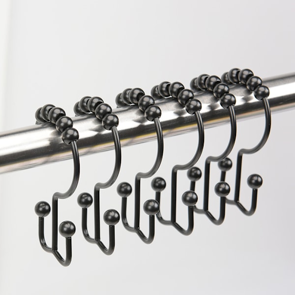 Svarte Dusjgardin Kroker Ringer, Rustbestandig Metall Dobbel Glide Dusj Kroker for Bad Dusjstenger Gardiner, Sett