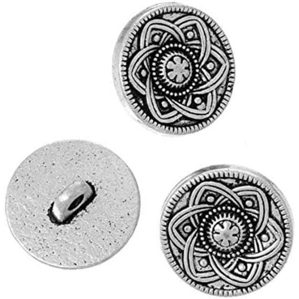 12 st Antik Silver Sexbladig Blomma Carving Cirkelknappar Vintage Kappknappar Högkvalitativ Legering Knapp Trenchcoat Knapp