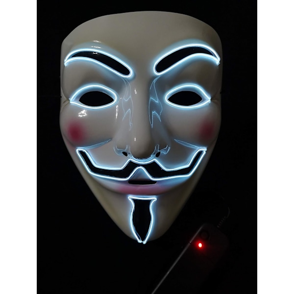 LED-naamio V Vendetta -naamio EL-johto hehkuu Halloween-asuun Cosplay-juhliin White Light