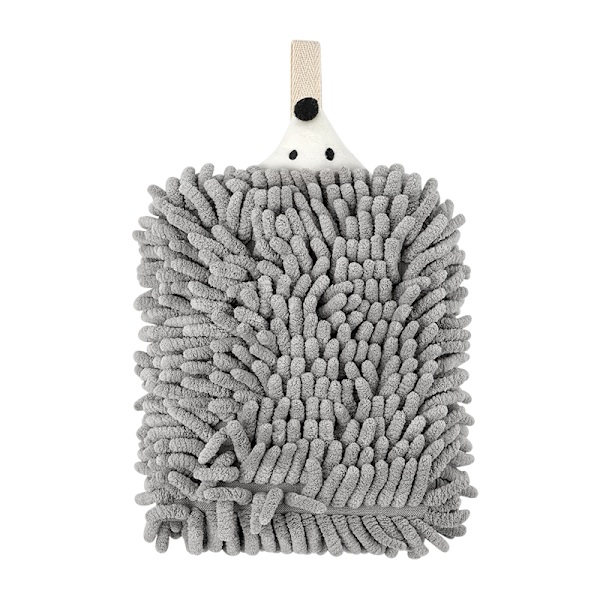 2-pack söta djur chenille handdukar, plysch pom pom handdukar med öglor, hängande handdukar f Gray