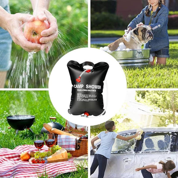 Solardusch för camping, bärbar solvattenpåse för trädgård, t