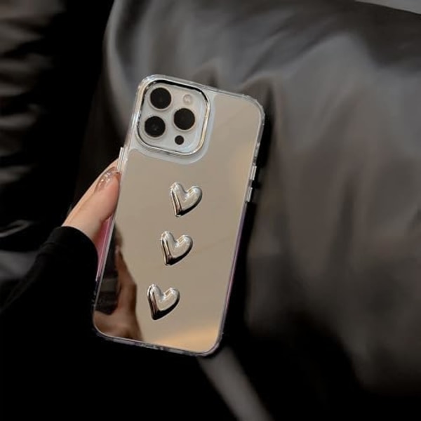Peilikuori iPhone 13 Pro Maxille, Peili söpöllä 3D-sydämellä tytöille ja naisille meikkaamiseen, Kova peili takana + kirkas pehmeä TPU-puskuri