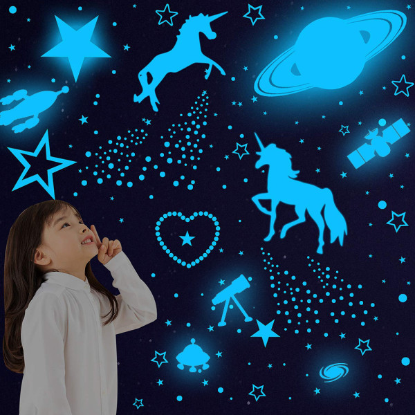 Glow in the Dark Stars for Ceiling, Unicorn Wall Decals Unic