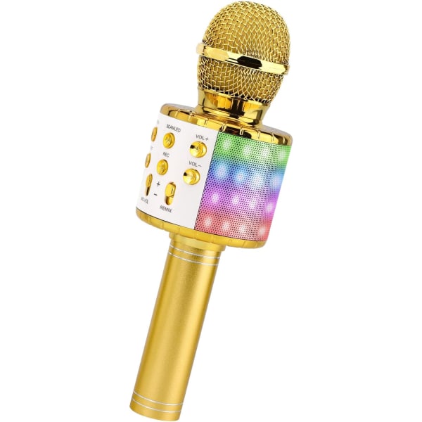 (Guld)Trådlös karaokemikrofon, bärbar Bluetooth karaokemikrofon för barn/vuxna som sjunger, Co