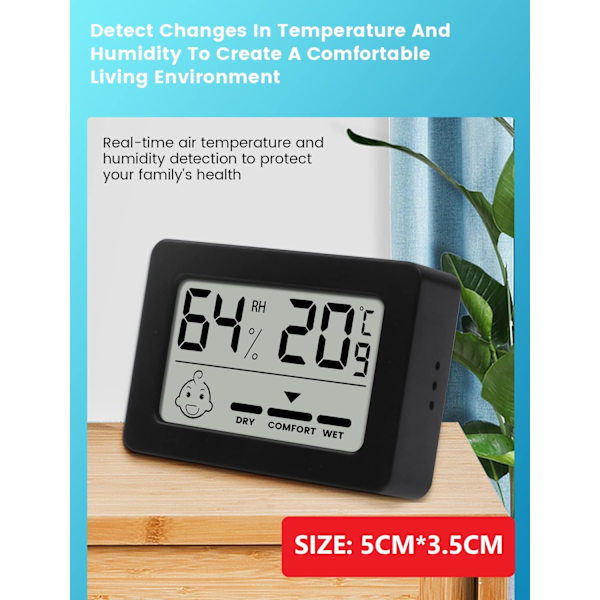 (SVART - 1 ST) Mini digital inomhus termometer hygrometer, Hig