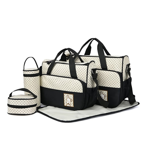 Baby Mom Comfort stelleveske sett 5 deler stor kapasitet（svart）- med prikkete trykkmønster Multi-c