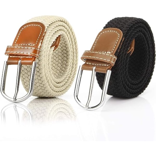2-pack flätade bälten för kvinnor stretch canvas remmar elastiskt bälte