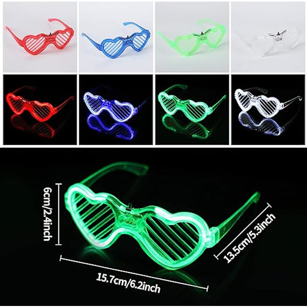 （Hjerteform）4 stk. LED-briller, blinkende LED Cyberpunk-briller til diskofest, cosplay,