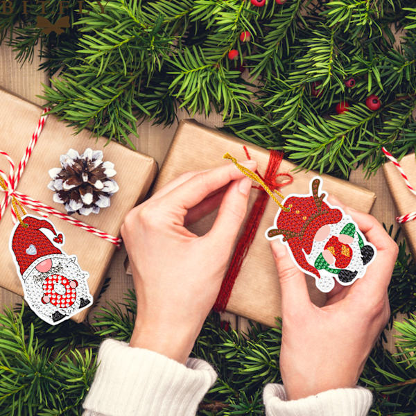 10 st DIY Jul Diamantmålning Nyckelringar Gnomes Dubbelsidig Diamantmålning Kits Mosaik Shap