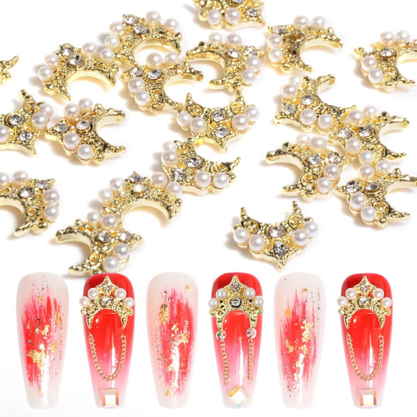 3D Guld Nagelkonst Charm Rhinestones Krona Form Nagel Charm med Blanka Kristaller Diamanter Lyxig Design Nageltillbehör