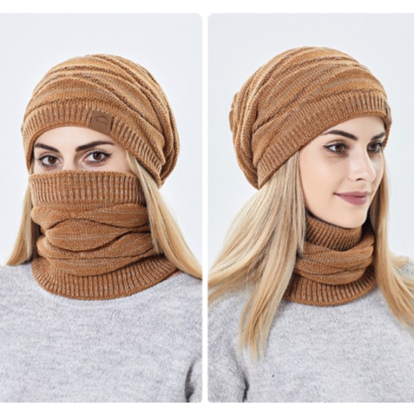 Brun vinter varm hue hat og loop tørklæde rør tørklæde sæt med f