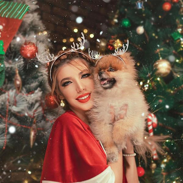 1 st Reindeerhorn Huvudband med Strass Djurtema Fest Huvudband Vuxen Barn Fotorekvisita Selfie Tillbehör Jul