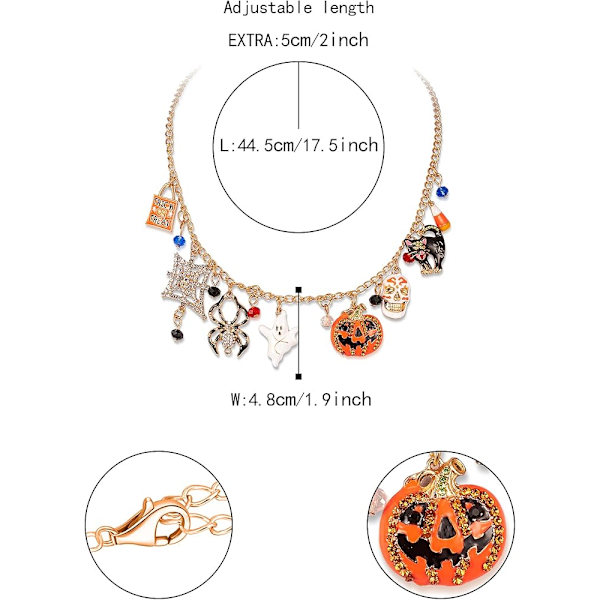 Halloween-element halskjede, Trick or Treat gresskar edderkopp spøkelse Halloween-fest chunky choker halskjede