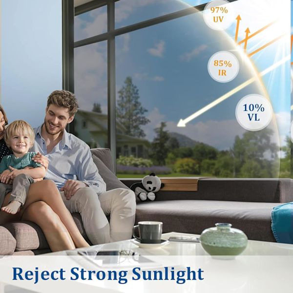 Envägs Spegelfilm för Fönster, Reflekterande Fönsterfilm, Se Ut Men Inte In, Solskydd, Värmeisolering, UV-skydd, Statisk Fästning