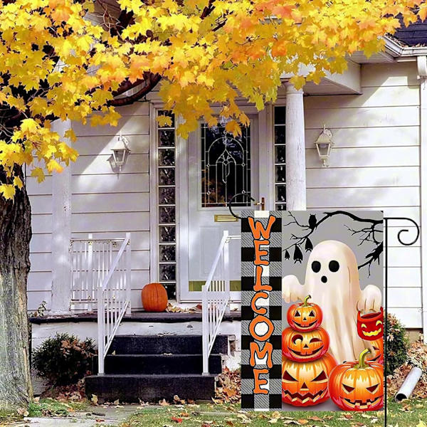 1 st  Välkommen Trädgårdsflaggor 12x18 Dubbelsidig för Utomhus, Halloween Trädgårdsflaggor för Utomhusdekoration, Pumpa Spöklikt Garde