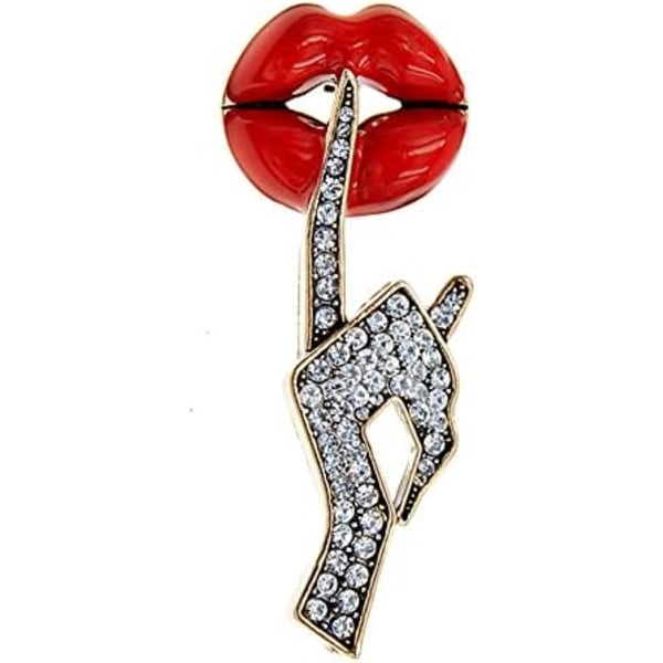 2,2x4,8 cm Sexiga Röda Läppar Brosch Rhinestone Tysta Gester Statement Broscher Lapel Pins Eleganta Klänningstillbehör Kostym
