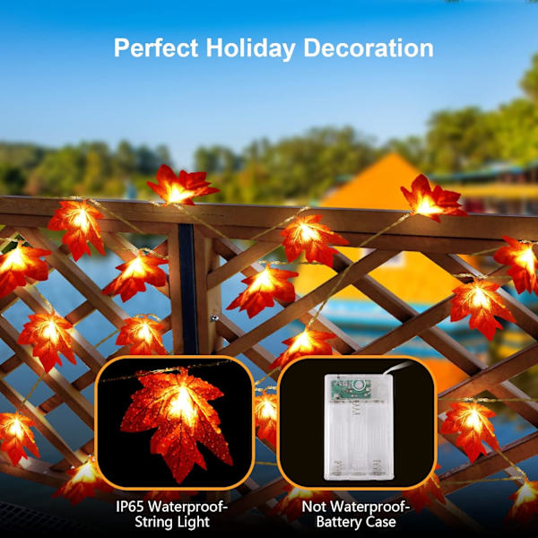 Halloween ljusslinga, 3M 20 LED lönnlöv ljusslinga Batte