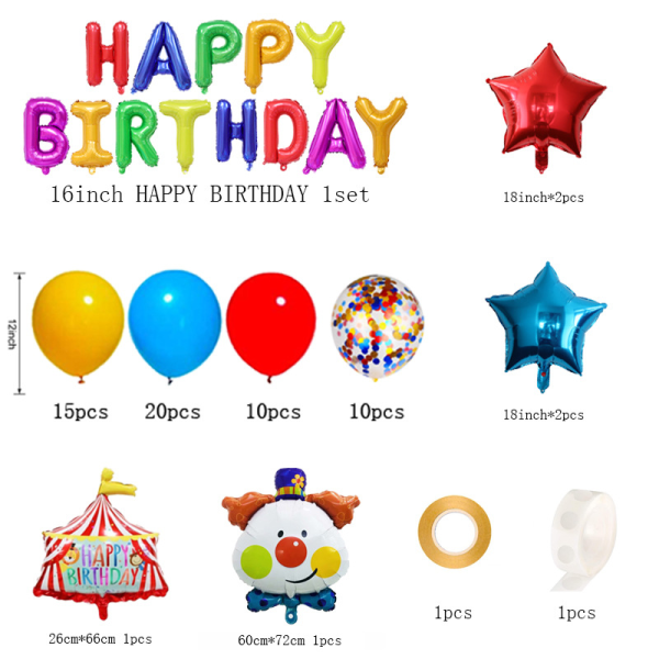 Cirkus Clown Födelsedag Ballonger med Banner Cake Topper Latex Ballong Set Set
