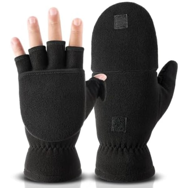 Vinterhandskar, fingervantar som kan konverteras till vantar, termisk polarfleece, isolerat foder, vindtäta