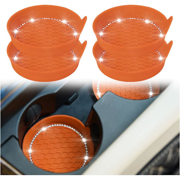 (Orange) 4-pack Universal Bilkoppar Icke-halkskydd, Bilkoppar, Kristall Rhinestone