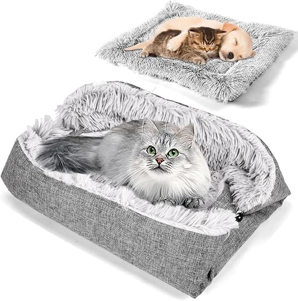 pc Vaskbar kattemåtte seng, blød pude til katte, 2-i-1 komfortabel seng/kurv, velegnet til katte og hvalpe, 61cm * 51cm, grå