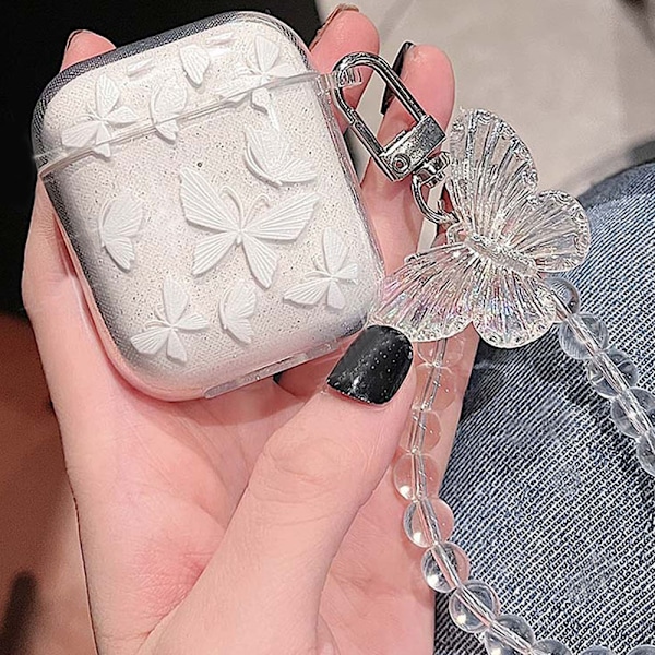 Kompatibel med AirPods 4 Gennemsigtigt Etui, Sødt Sløjfe Mønster Kawaii Bånd Pige Design med Sløjfe Perle Nøglering, Blødt TPU Beskyttende Stødsikkert Etui til Kvinder