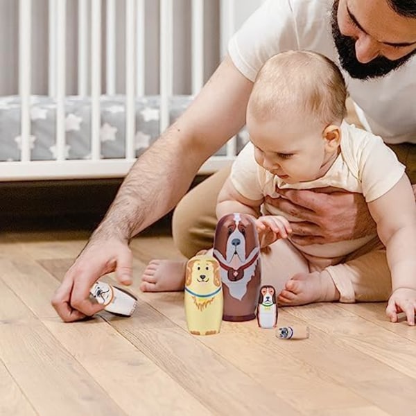 Stapelbara Handgjorda Trämålade Matryoshka Dockor, 5 St 15 cm Höga Djur Nesting Påskägg Leksaker för Barn Småbarn Födelsedag eller H