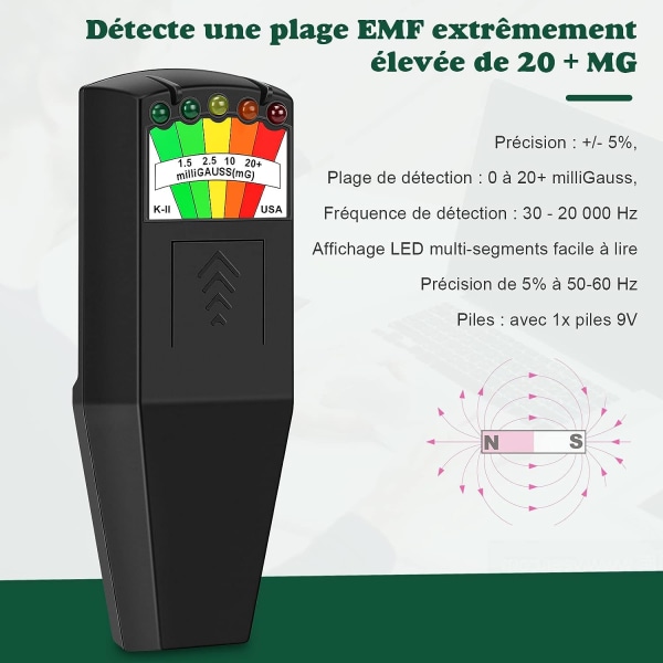 K2 EMF, elektromagnetisk feltdetektor med 9V batterier - Ghos