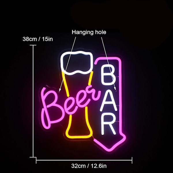 Neon-kyltti seinäkoristeluun, neonlamppu olutravintolaan, neonvalokyltti