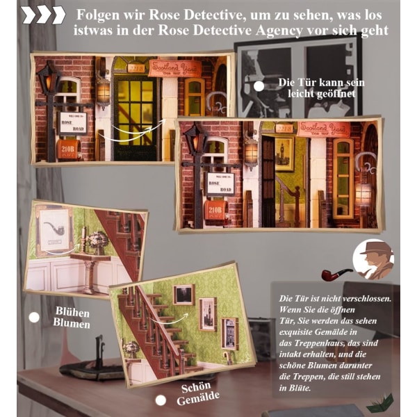 DIY Book Nook Miniature Dollhouse Kit kalusteilla ja LED-valolla, 3D-puinen palapeli, taidekirjapäät,