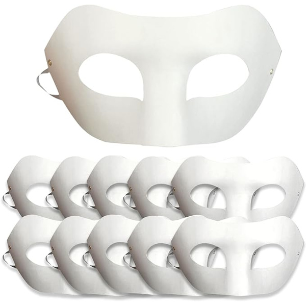MH-10 stk. Blanke Zorro Hvide Papir Masker Håndmalede til Personali