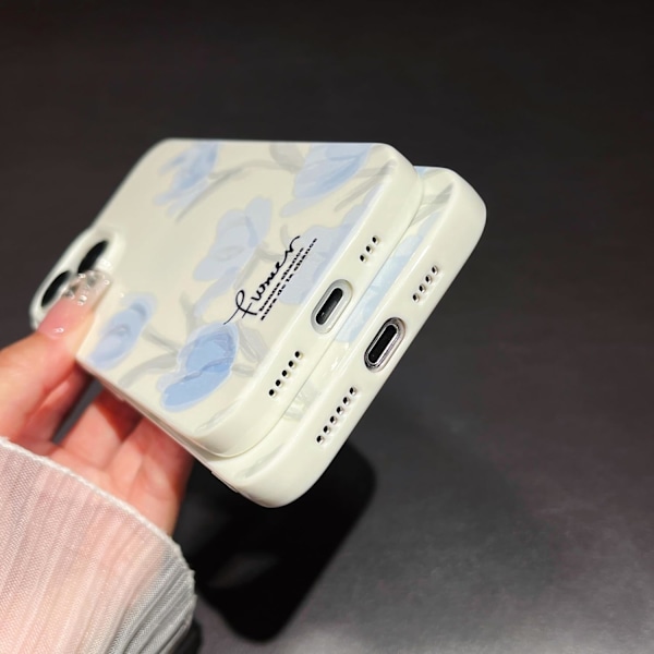 Taiteellinen Sininen Tulppaani Kukka Pehmeä Suunniteltu iPhone-kotelo (Beige, iPhone 16 Pro Maxille)