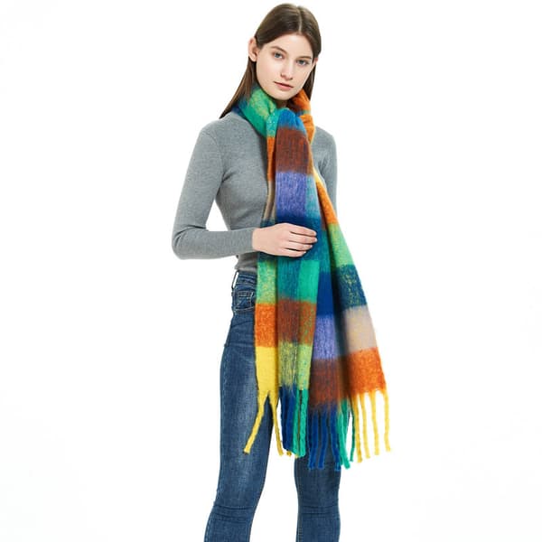 Fargerikt fire-grid skjerf (215*35+16cm)