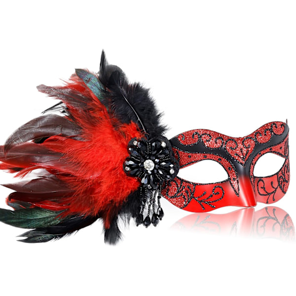 1 kpl Uusi Punainen Venetsialainen Naamiaisnaamio Naisille - Naisten Naamiaisnaamio Höyhenillä Naamiaisjuhliin, Halloween-tanssiaisiin, Cosplay-tanssiaisiin, Jouluun,