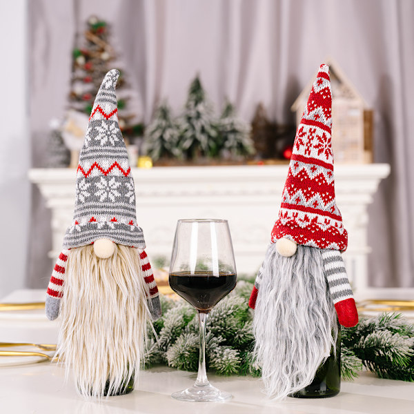4 Pak Jule Nisse Vinflaskeovertræk, Håndlavede Tomte Svenske Nisse Vinflaskeovertræk Jul