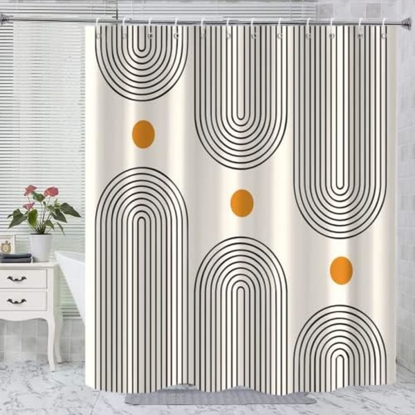Boho Mid Century Duschdraperi, Minimalistisk Abstrakt Båge Enkel Sol Modern Maskintvättbar Vattentät Tyg för Badrum