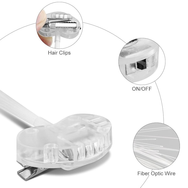 LED-hårlampor, 10 stycken fiberoptiska LED-hårklämmor för