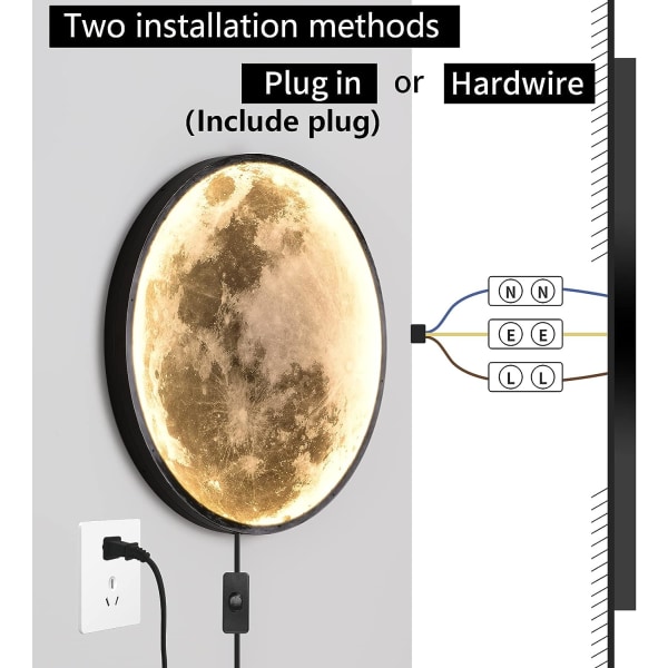 Dimbar Moon Wall Lamp Plug Modern LED Vägglampa med Remote Con