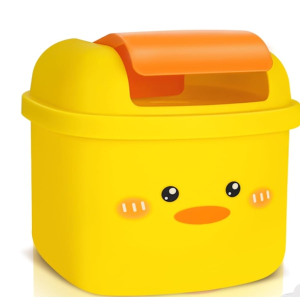 (Gul) Söt Liten Papperskorg, Mini Skrivbords Papperskorg, Kawaii Tecknad Djurformad Soptunna med Flipplock för Sovrum, Badrum, Kök, Kontor
