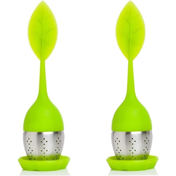 15x4cm Teinfuser 2 Stykker Silikon Teinfuser Tebladinfuser Tesil med Silikonhåndtak Moderne Bladdesign for Filtrering av Te (Grønn)