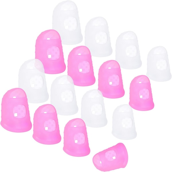 Vaaleanpunainen/läpinäkyvä – 16 silikonista sormesuojaa, liukumaton ja uudelleen käytettävä