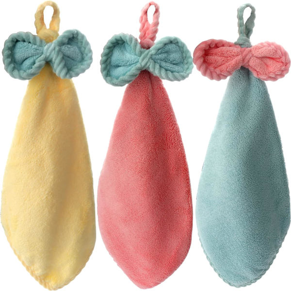 (Lyse farger) 3-delt korallfleece mikrofiber kjøkken- og badhåndklesett for å tørke hendene umiddelbart