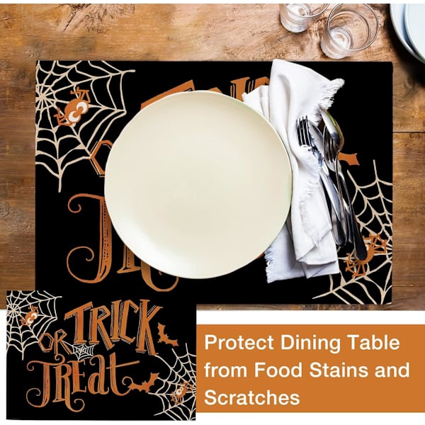 Halloween Trick or Treat Servietter Sett med 4, Edderkoppnett Flaggermus Svart Morsom Ferie Spisebord Servietter, Høst Sesong K