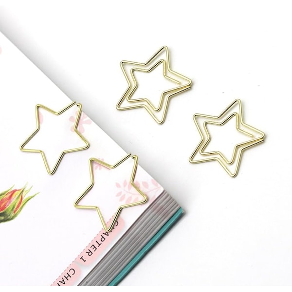 Guld 50 st Roliga Söta Gem Bokmärken Planeringsklämmor，Femuddig Stjärna Gem, Stjärnformade Metallgem med Transparent Låda för Roliga Kontorsmaterial