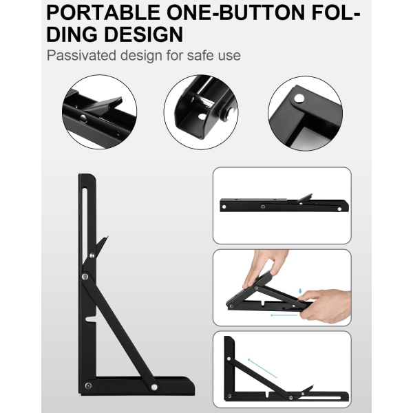 Foldebeslag 350 mm, 2 stykker sort foldbart konsolbeslag, foldehyldebeslag Belastning, Tungt D