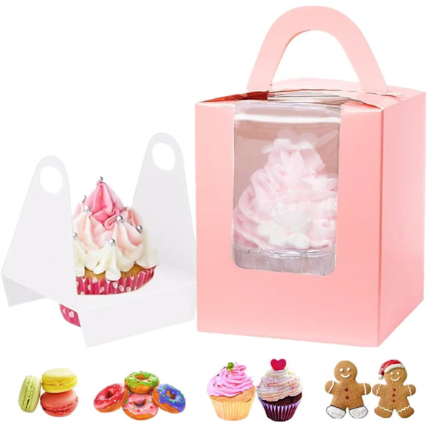 Pink 30 stk. Individuelle Cupcake-æske med indsats, håndtag og vindue