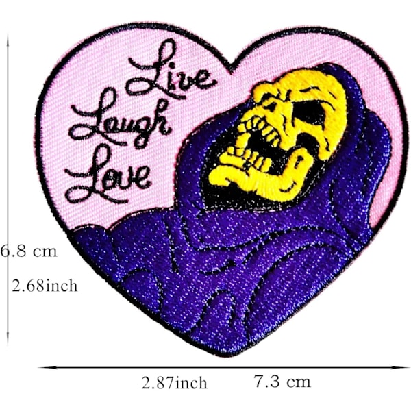 Sjov Latter Skalle Hjerte Stryge-På Lap, Positiv Skalle Broderet Sy-På Lappe Emblem Badge Applique Reparationslap DIY