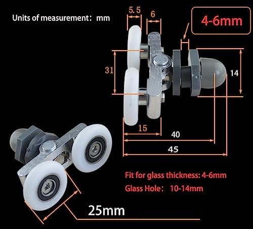 25mm Duschdörr Rulle, 4st Glidande Duschdörrrullar, För 10-14mm Glashål, Duschdörrrullar