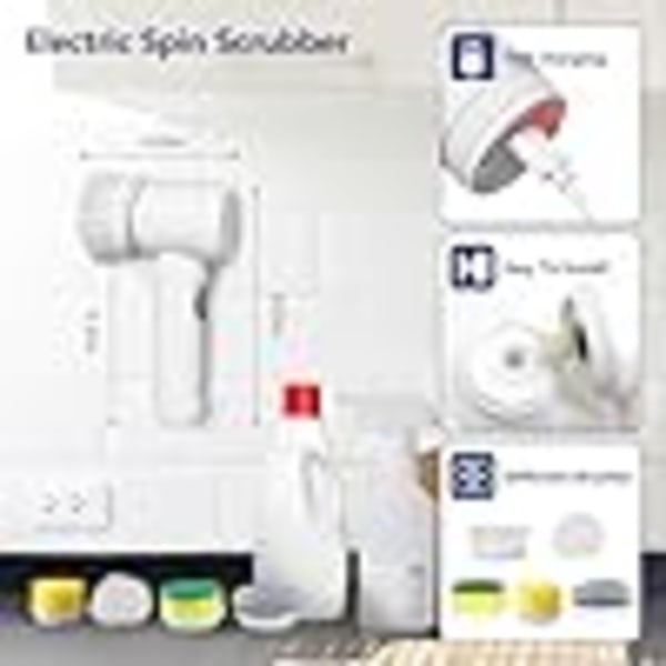 Elektrisk Rengørings Spin Scrubber med 3 Børstehoveder, Ledningsfri Kraftfuld Rengøringsbørste Husholdningsopladelig Håndholdt Sho