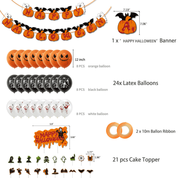 Halloween Ballongdekorasjon 48 stykker Halloweenfestballonger Sett med Bloody Helloween Party Bann